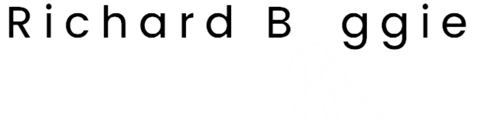 Richard Boggie's logo, the 'o' in Boggie is the head of a person holding a white cane